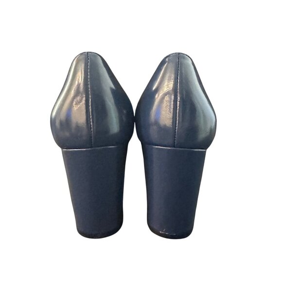 Stuart Weitzman Pointed Toe Leather Block Heel Pumps Navy Blue Size 10B NWOB - Picture 5 of 11